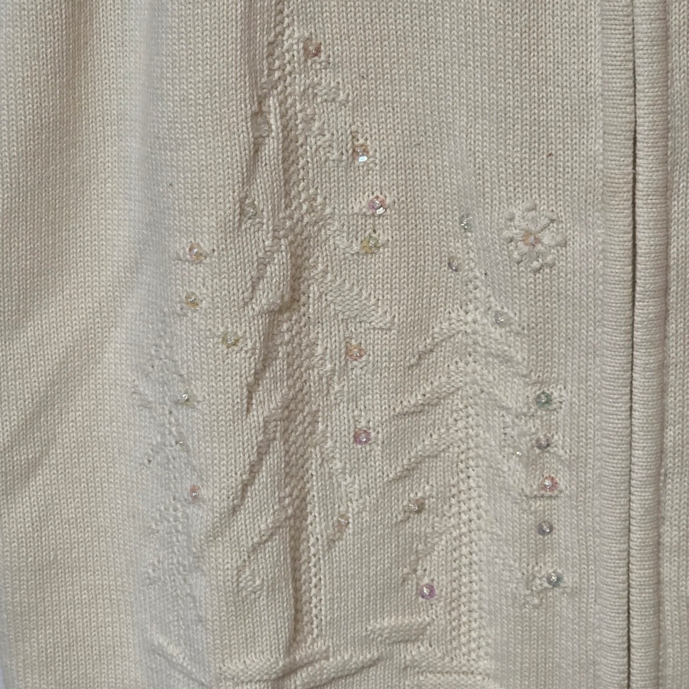 CJ Banks Ivory Knit Zip Vest Winter Tree Snowflake Sequin Hand Embroider Plus 1X - Picture 5 of 14